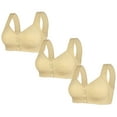 thumbnail image 1 of 3PC Bras for Women Lace No Underwire Front Closure Comfort Wireless Full Coverage Push Up Yoga Workout Everyday Bra,Beige 1,52 B, 1 of 4