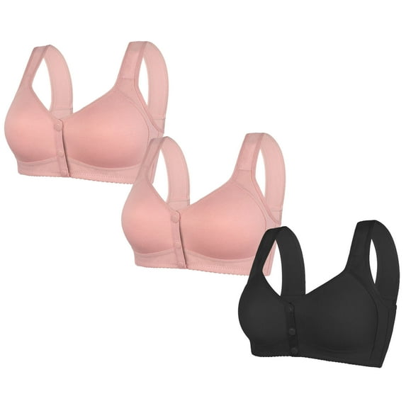 3PC Bras for Women Lace No Underwire Front Closure Comfort Wireless Full Coverage Push Up Yoga Workout Everyday Bra,Black 3,44 C