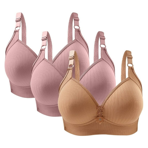 3PC Bras for Women Seamless No Underwire Full Coverage Adjsutable Support Gathering Everyday Bras Khaki 38/85