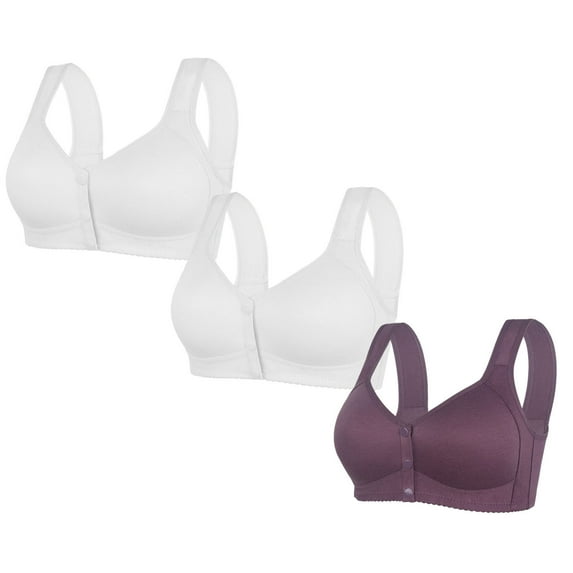 3PC Bras for Women Lace No Underwire Front Closure Comfort Wireless Full Coverage Push Up Yoga Workout Everyday Bra,Purple 2,42 C