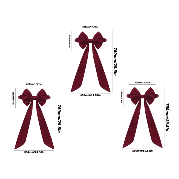 3PC Burgundy Velvet Chair Bow – Oversized Red Chair Sash for Christmas Decorations, Weddings, Banquets, Holiday Parties