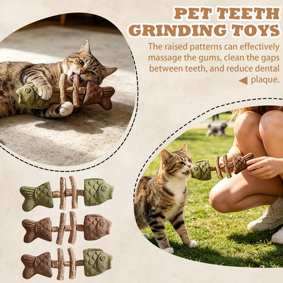 3PC Cat Dental Chews - Fix Cat Dental Health, Natural Fishbone Cats Dental Toy, Durable Wooden Feline Tooth Care Tool, Cat Sticks that Clean Teeth, Catnip Toys for Indoor Cats