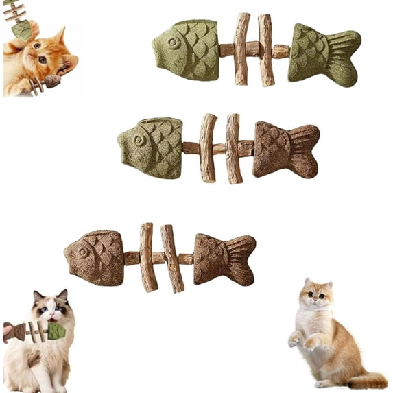 3PC Cat Dental Health,7.09*2.05" Natural Dental Chew for Cats,Fishbone Shape Cat Teething Toy with Catnip,Durable Feline Tooth Care Tool for Indoor & Adult Cats,A,B,C