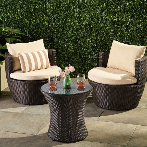 3PC Chat Set in Brown+Beige / Comfort for Outdoor Activities