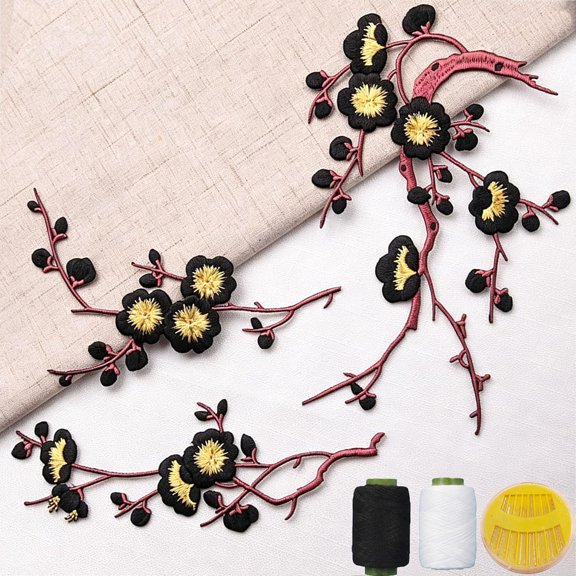 3PC Cherry Blossom Iron On Patch, Oversized Plum Blossom Embroidery,Cherry Blossom Patches,Appliques DIY Shirts, Shoes, Jeans, Bags