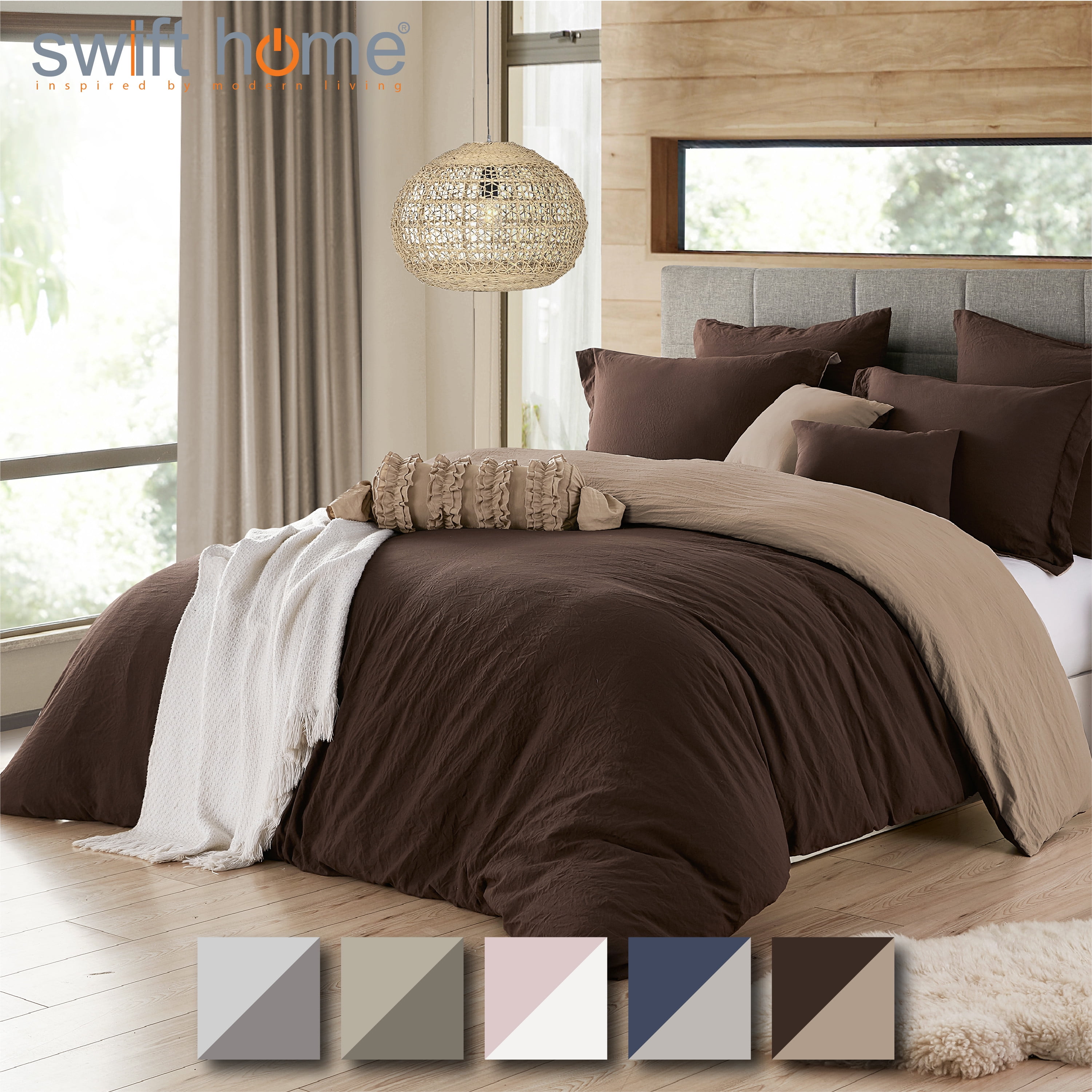 Chocolate and Tan Reversible Microfiber Full/Queen Duvet Cover Set