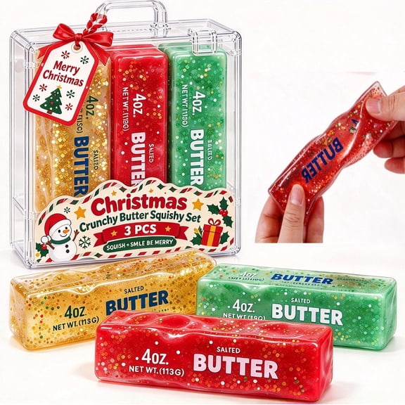 3PC Christmas Glitter Coconut Oil Quishy Stress Balls Fidget for Stocking Stuffers Christmas Squishies Christmas Squishy Soft Squeeze Helps Ease Daily Stress