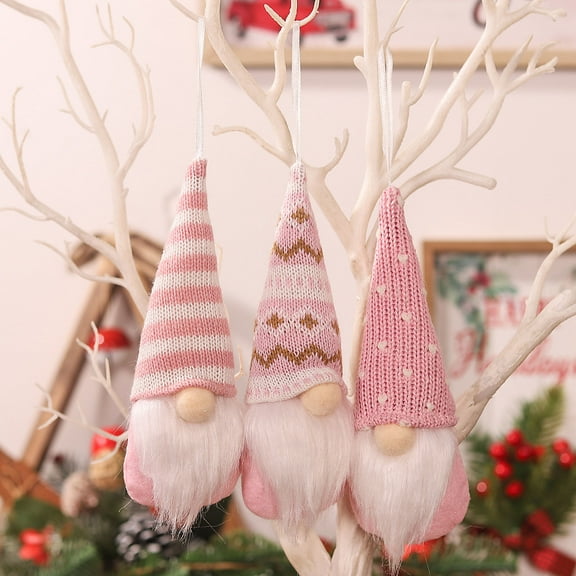 3PC Christmas Gnomes Tree Ornaments,Hanging Plushes Santa Gnome Christmas Decorations,for Christmas Tree Decorations Holiday Xmas Decorations Home Christmas Decor,Pink
