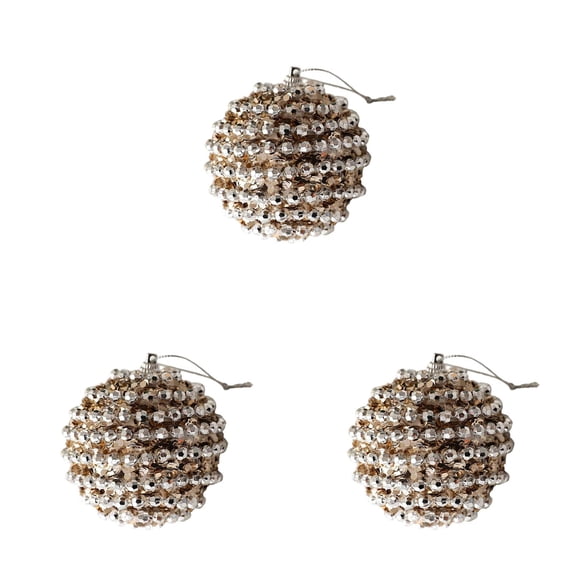 3PC Christmas Hanging Ornaments Christmas Ball Ornaments Decorative Hanging Pendants, Champagne Glitter Shatterproof Baubles with Pearl Sequin Finishes for Xmas Tree 3.15Inch