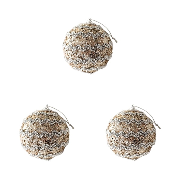 3PC Christmas Hanging Ornaments Christmas Ball Ornaments Decorative Hanging Pendants, Champagne Glitter Shatterproof Baubles with Pearl Sequin Finishes for Xmas Tree 3.15Inch