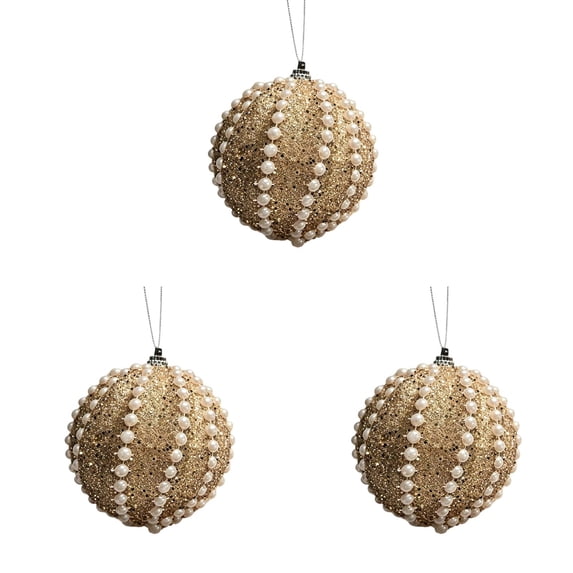 3PC Christmas Hanging Ornaments Christmas Ball Ornaments Decorative Hanging Pendants, Champagne Glitter Shatterproof Baubles with Pearl Sequin Finishes for Xmas Tree 3.15Inch