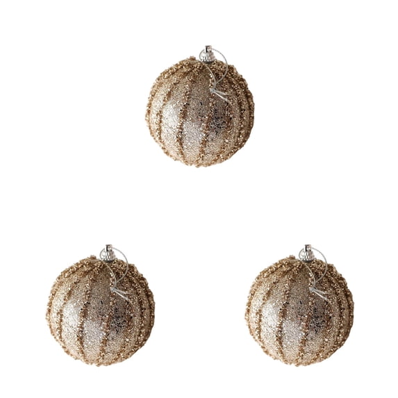 3PC Christmas Hanging Ornaments Christmas Ball Ornaments Decorative Hanging Pendants, Champagne Glitter Shatterproof Baubles with Pearl Sequin Finishes for Xmas Tree 3.15Inch