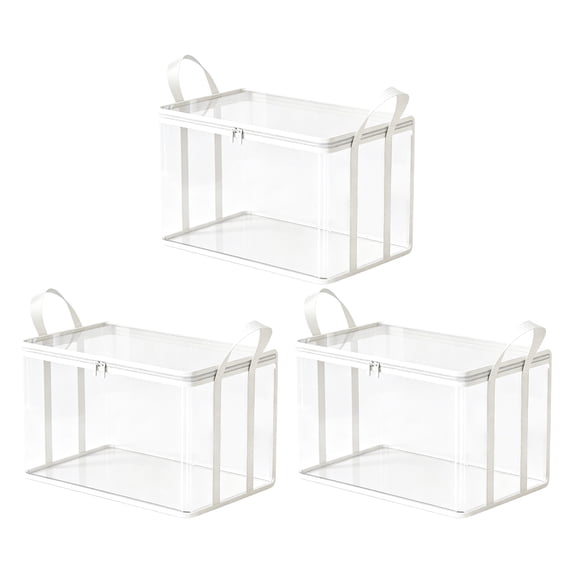 3PC Clear PVC Clothes Storage Bins with Zipper & Handles, Stackable Transparent Clothing Organizer Totes for Closet, Foldable Visible Wardrobe Storage Bags for Blankets Towels Sweaters,15IN
