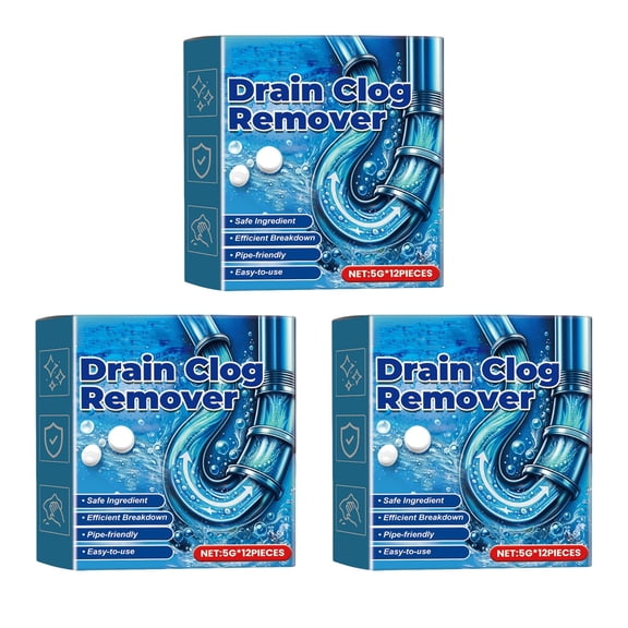 3PC Clog Remover Tablets, Powerful Drain Cleaning Tablets for Kitchen and Bathroom, Advanced Pipe Dredger for Sink and Toilet, Effervescent Cleaner for Hair and Grease Blockages (Multicolor)