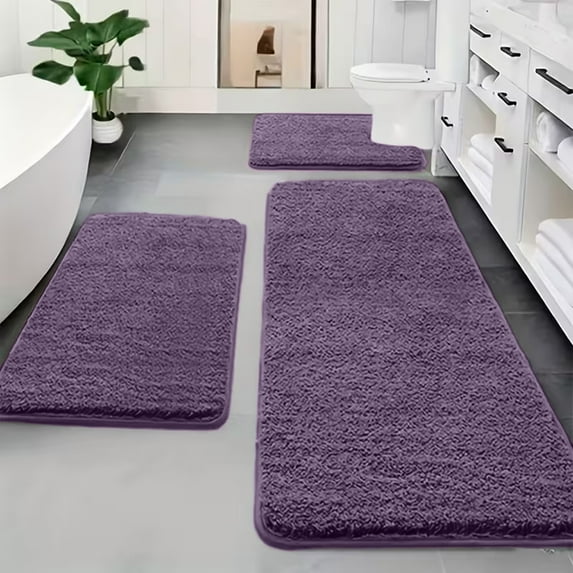 3PC Colorful Bathroom Rug Set, Soft Memory Foam Bath Mat, Non-Slide Toilet Floor Mat, Comfortable Absorbent Shower Area Rug, Bathroom Laundry Room Mat Accessories, 40x80cm+40x60cm+40x50cm