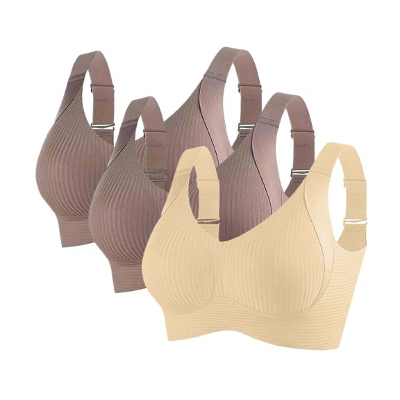 3PC Comfortable Transparent Shoulder Strap Cordless Backless Spongeless Bra with Convertible Straps for Everyday Wear 3PCS Coffee X-Large