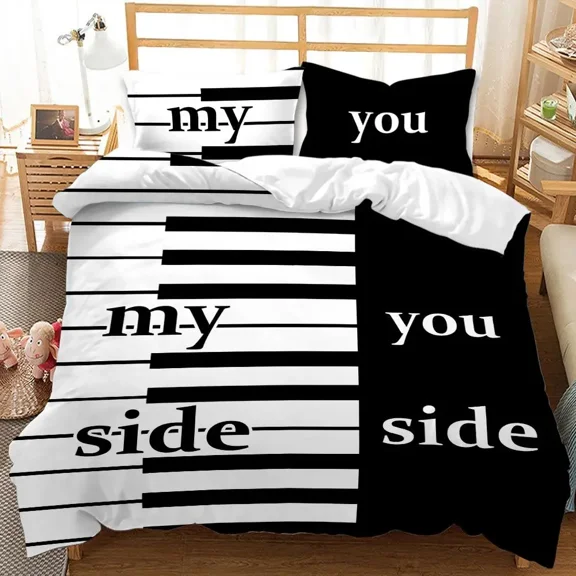 3PC Couple_Lover White Black Luxury Bedding Set Printed Duvet Cover Bedding Set Comfortable Breathab