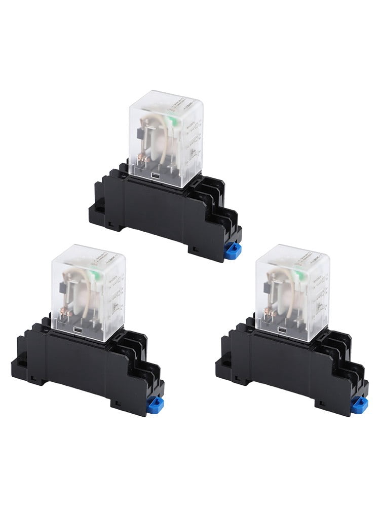 3PC DC 12V Coil 8Pin DPDT 35mm DIN Rail Electromagnetic Power Relay + Socket