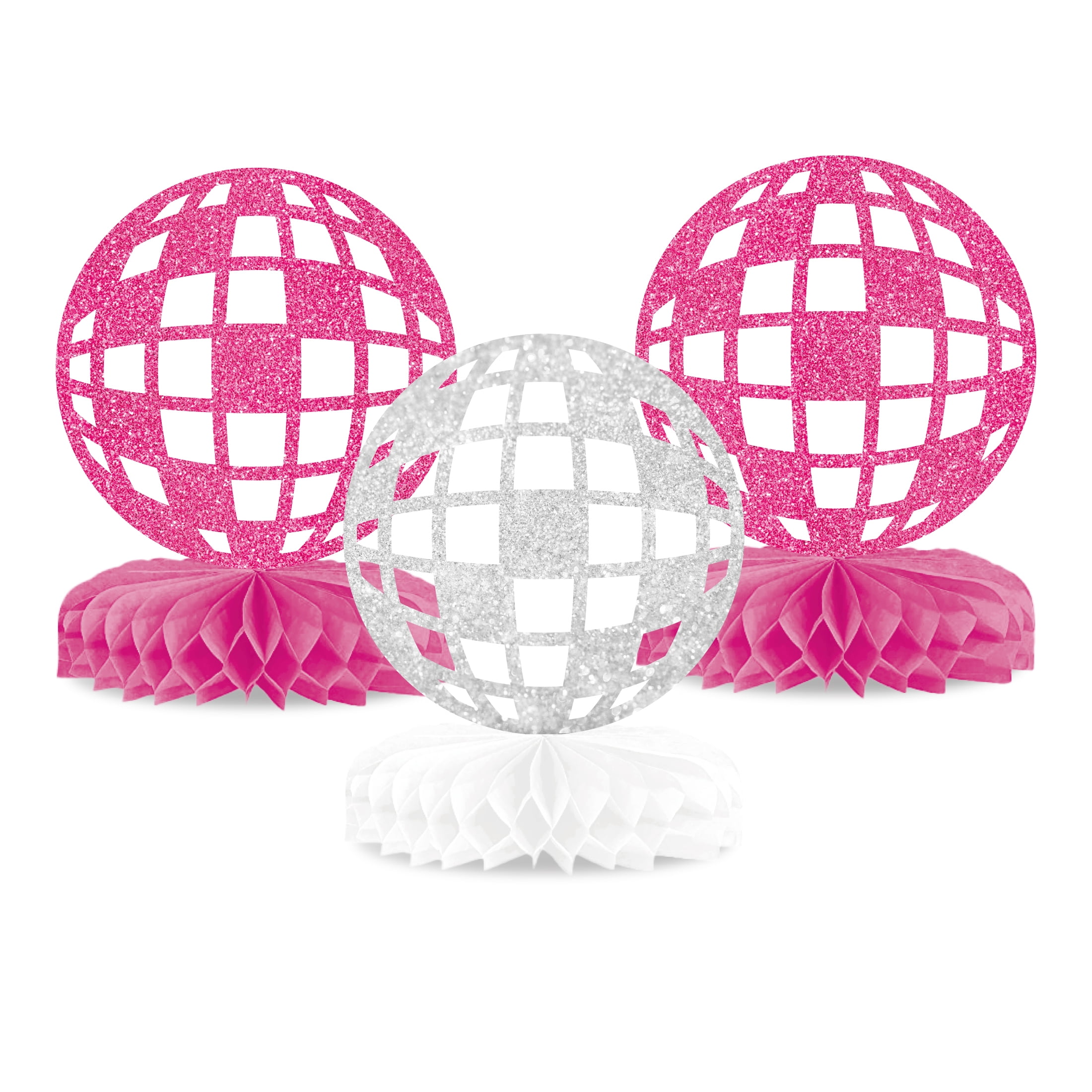 Pink/Silver Disco Ball Paper Honeycomb Center Table Decoration, 3 Count, by Way To Celebrate