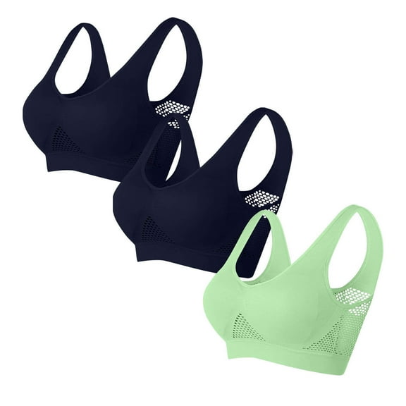 3PC Daily Wear Sports Bras for Women , Woman's Solid Color Gathered Together Large Size Daily Bra Underwear No Rims New Style B-27 Green L