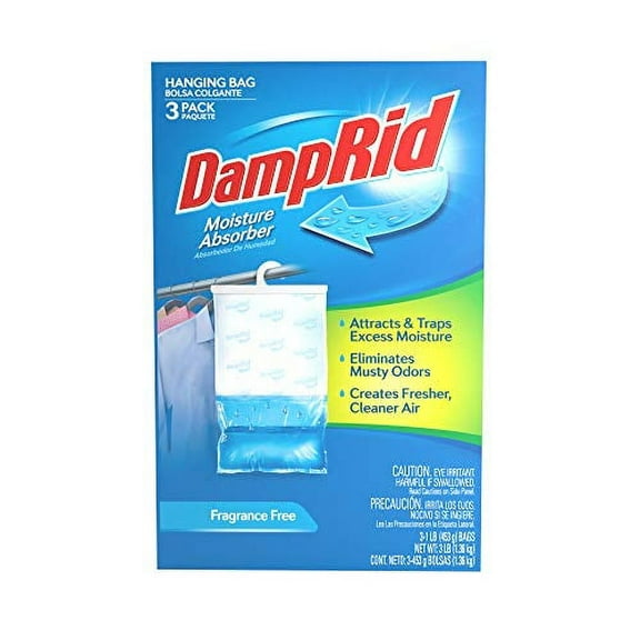DampRid Hanging Bag Absorber for Closets, 3 Pack, 16 oz. Each, Fragrance Free Traps Excess Moisture for Fresher, Cleaner Air, 3 Count Pack of 1
