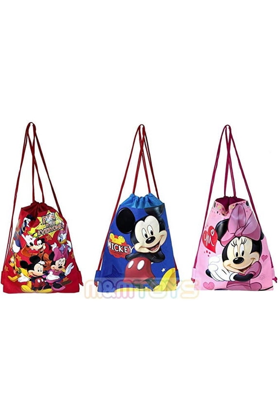 3PC Disney Mickey and Friends Drawstring Backpack Tote Bag