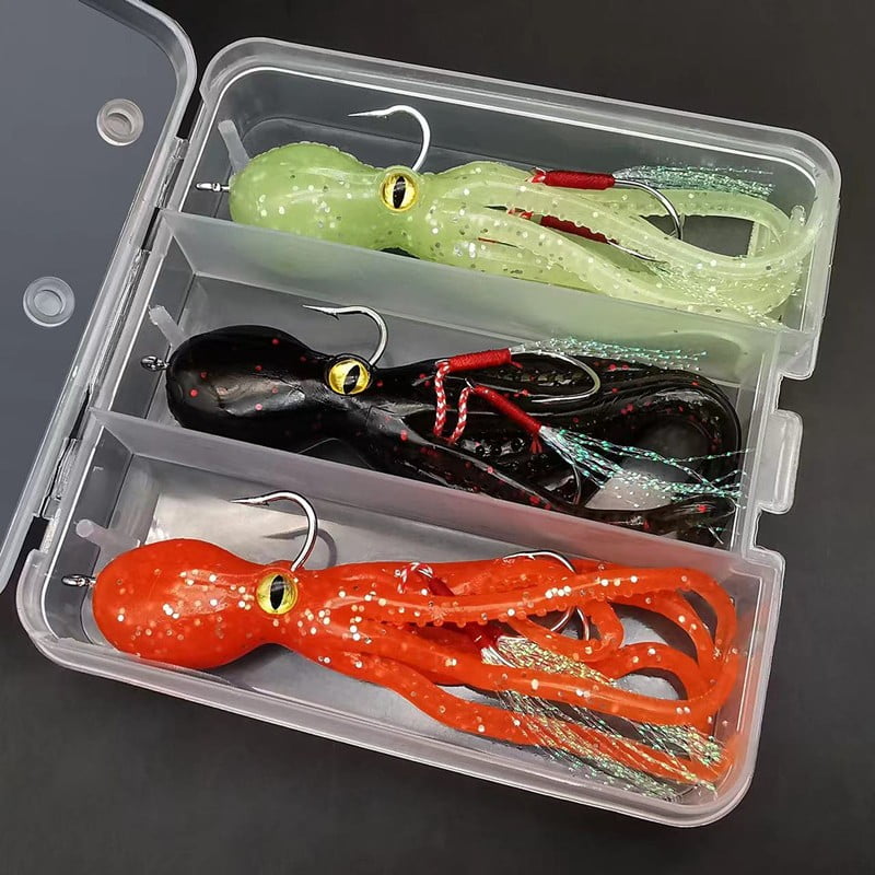 3PC Durable Fishing Lures Jigs For Sea Bass Octopus Soft Lures, Heavy Duty Salmon, Trout Lead
