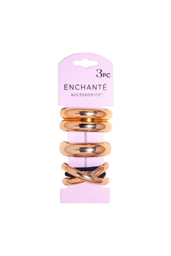 Enchante Accessories Gold Cuff Elastic Ponytail Holders 3-Count Set