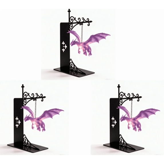 3PC Enchanting Floating Dragon Bookshelf Lamp, Hanging Glowing Purple Dragon Bookend Light with Weighted Base, Soft Warm LED Ambient Light for Study Reading Nook Decor