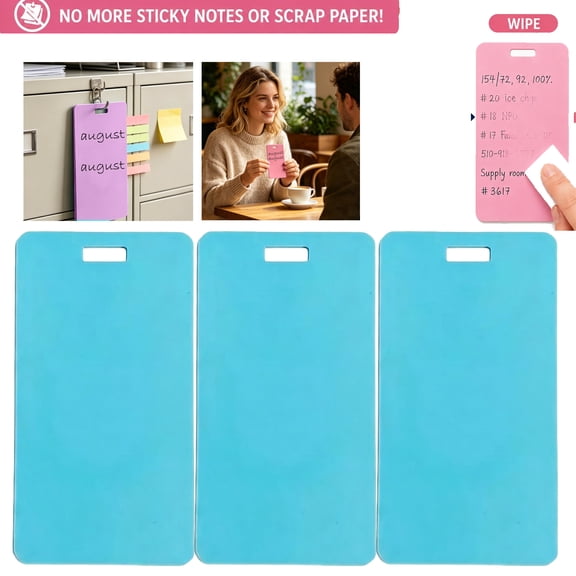 3PC Erasable Badge Sticky Notes – Silicone Badge Buddy – Reusable Notepad for Nurses Doctors Caregivers and Teachers, Vertical Horizontal Badge, Wipeable Notepad Lightweight, Blue,Blue