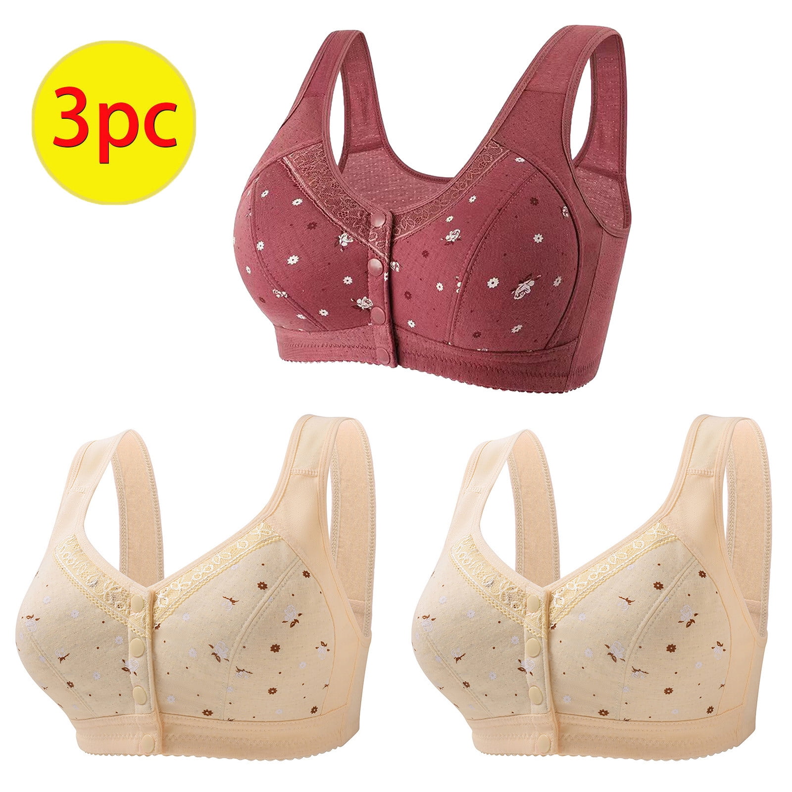 3PC Everyday Bras Wireless Bras for Women Woman's Comfortable Lace