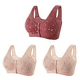 thumbnail image 1 of 3PC Everyday Sleep Bra for Women Nature Cotton Soft Cup Wireless Front Snap Closure Everyday Bras Plus Size Lace Bralette, 1 of 9
