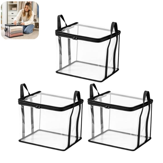 3PC Extra Large Thick Clear Plastic Storage Bin with Zipper Lid ...