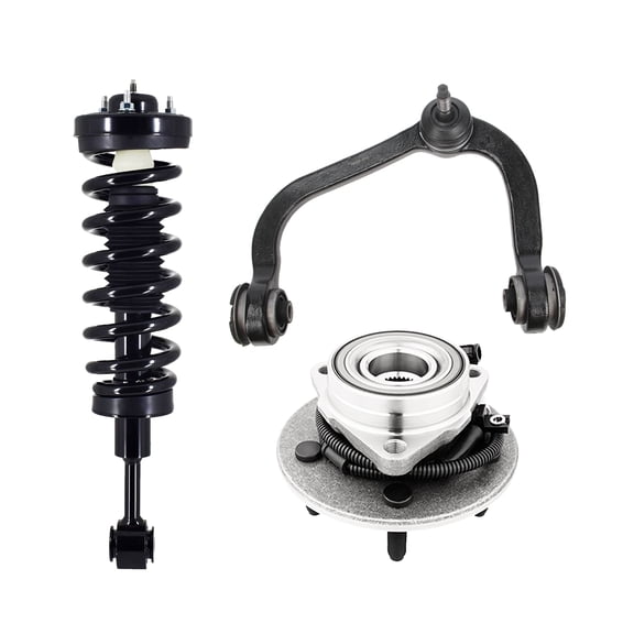 Set of 3 Front Left Upper Control Arm Ball Joint-Wheel Hub Bearing Assembly-Quick Complete Strut-Coil Spring Assembly For 2004 Ford F-150 4WD