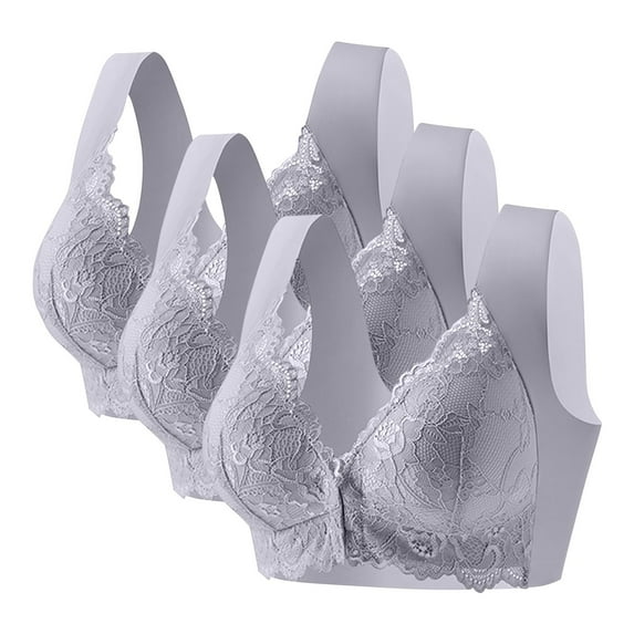 3PC Front Closure Bras for Women No Underwire Push Up Lace Floral Bra Wireless Bralette T-Shirt Bra Everyday Bra