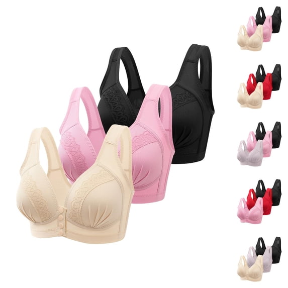 3PC Front Closure Bras for Women Wireless Comfortable Daily Bra Seamless Full Coverage Sleep Bra Soft Support Underwear