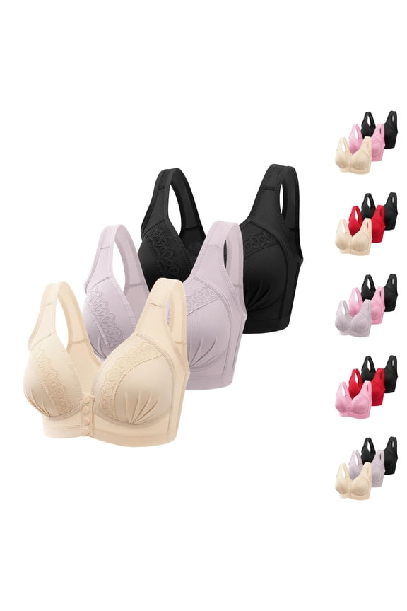 3PC Front Closure Bras for Women Wireless Comfortable Daily Bra Seamless Full Coverage Sleep Bra Soft Support Underwear