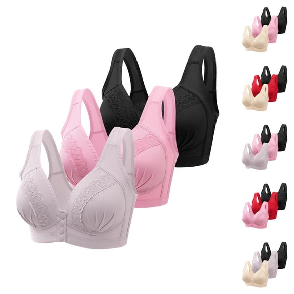 3PC Front Closure Bras for Women Wireless Comfortable Daily Bra Seamless Full Coverage Sleep Bra Soft Support Underwear