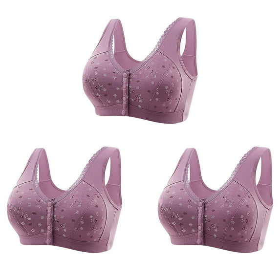 3PC Front Fastening Bras for The Elderly Women Plus Size Non Wired Comfortable Push Up Everyday Sports Bras Wireless Full Cup Bralettes M-7XL