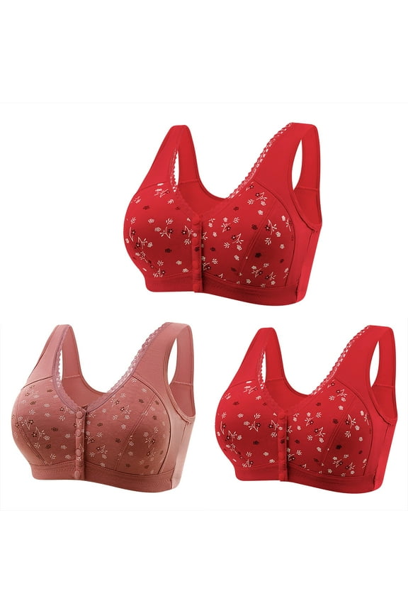 3PC Front Fastening Bras for The Elderly Women Plus Size Non Wired Comfortable Push Up Everyday Sports Bras Women Floral Wireless Full Cup Bralettes Yoga Running Lace Bra M-7XL