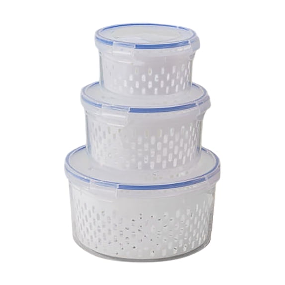 3PC Fruit Storage Containers for Fridge with Colanders - 4 in 1 Transparent Plastic Food Storage Box, Drain Basket Soak Wash Store, Leakproof for Berry Vegetable