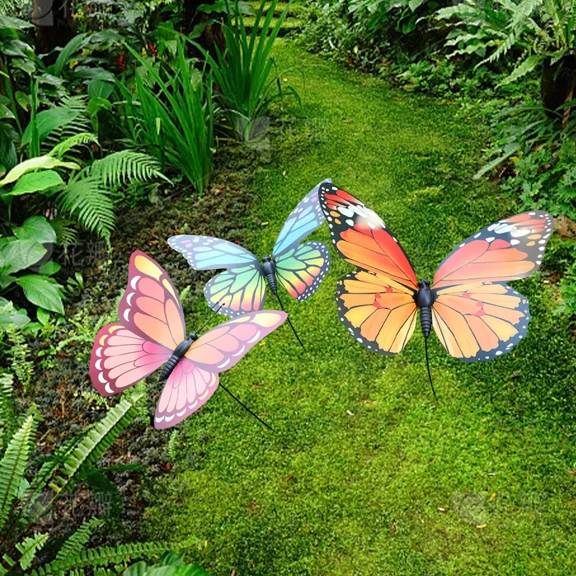 3PC Giant Butterfly Garden Stakes Decorations - 30cm Butterflies Sticks Outdoor 3D Large Butterflies Lawn Decorative Yard Decor Patio Accessories Ornaments Gardening Art Christmas Whimsical Gifts