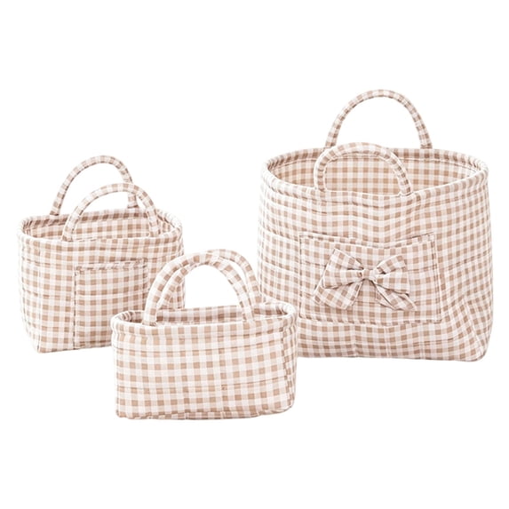 3PC Gingham Storage Baskets with Handles, Fabric Storage Basket Set for Organizing Books Towels Clothes Closet Shelf, Farmhouse Plaid Bins for Office