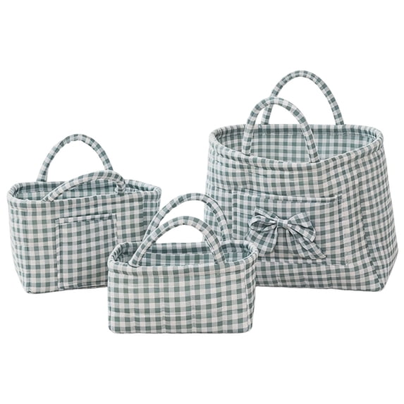 3PC Gingham Storage Baskets with Handles, Fabric Storage Basket Set for Organizing Books Towels Clothes Closet Shelf, Farmhouse Plaid Bins for Office