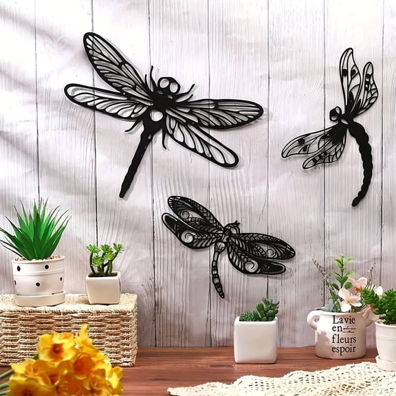 "3PC Gothic Wall Art Decor Set - Handmade Black Iron Dragonfly Wall Hanging, Vintage Metal Art for Bedroom, Living Room & Home Decor | Dark Academia B