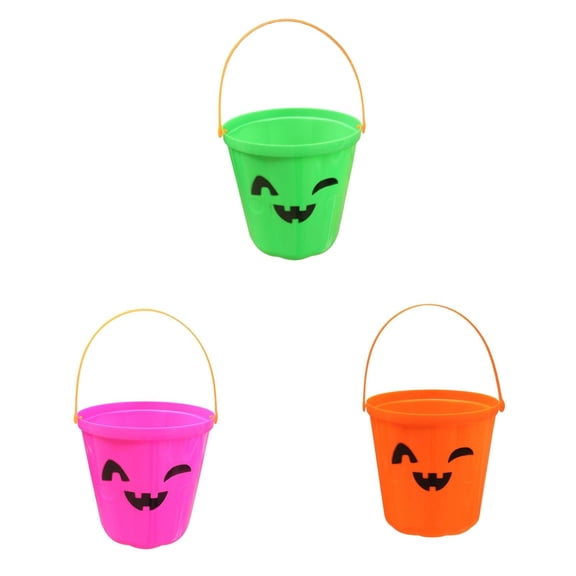 3PC Halloween Pumpkin Bucket, Pumpkin Candy Bucket Plastic Pail Party Favor Holder Halloween Party Supplies, Candy Bucket with Handle,7x7 Inch