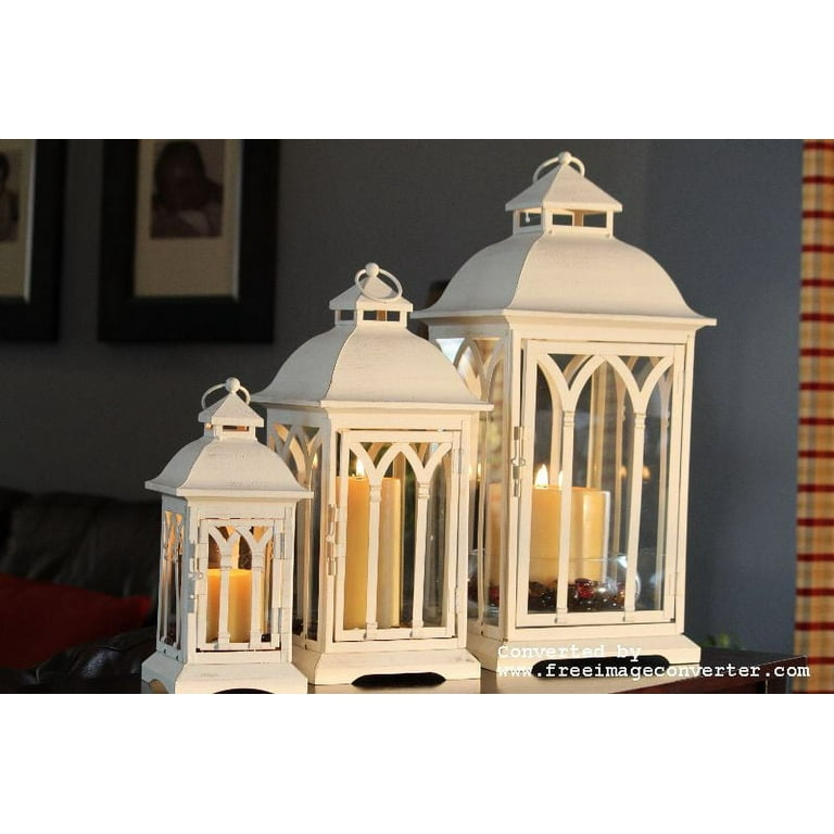 3PC Indoor/Outdoor Black Powder-Coated Steel and Tempered Glass Lanterns 3PC Indoor/Outdoor Black Powder-Coated Steel and Tempered Glass Lanterns