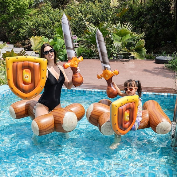 3PC Inflatable Floating Row Toys for Adult, Log Rafts to Pool Float Toys (with Inflatable Sabers and Shields), Funny Pool Toys for Summer Beach, Pool Party, Water Games (1 Set)