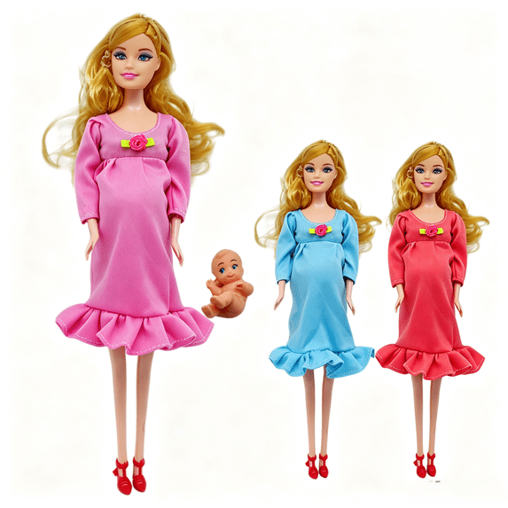 3PC Interactive Pregnant Mommy Doll Set, Removable Belly Family Role Play Accessories, Detachable Nurturing Toy, Creative Storytelling Play Set