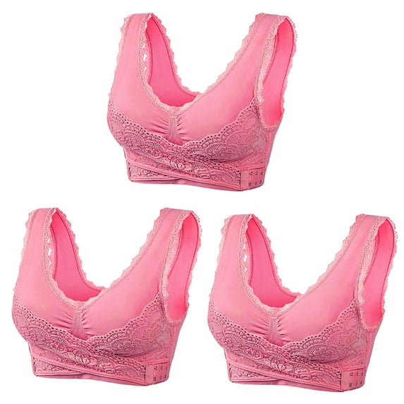 3PC Kendally Bras for Women Comfy Corset Bra Front Cross Side Buckle Lace Bras Breather Soft Push Up Wireless Sports Bra